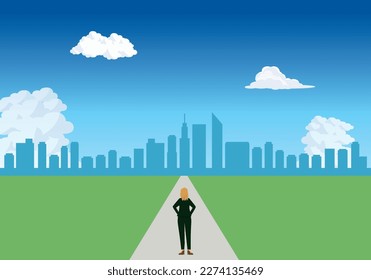 business image. An illustration of a Caucasian woman with a straight path and an eight-body figure. Life planning, future career advancement. course