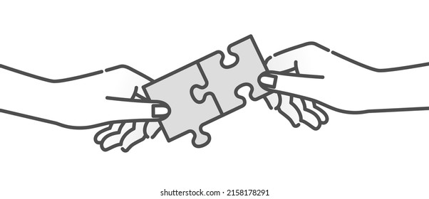 Imagen comercial. Ilustración de la cooperación y la solución de problemas. Piezas de un rompecabezas.