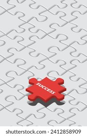 Business image infographic. A three-dimensional illustration of a jigsaw puzzle in which the last piece labeled success fits.