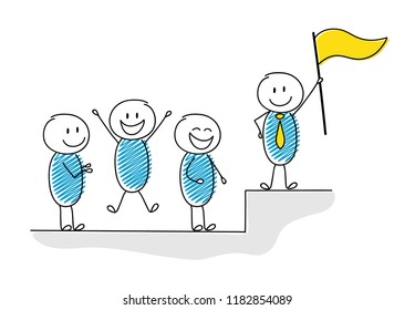 Business image with team leader standing on the top. Vector.