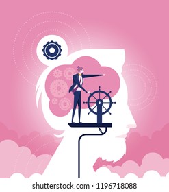 Business improvement and development concept. Captain (symbol of team leader) change direction to improve company performance