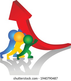 Business improvement Team work illustration Stick figures lifting arrow up 