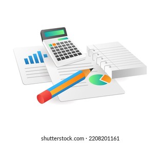 Business income calculation records in isometric flat illustration