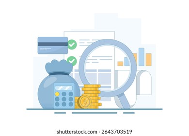 Business Income Concept, Financial Growth, Cash Flow Statement. Financial Growth and Investment. Chart with Up Arrow. Successful Development. Flat design vector illustration on background.