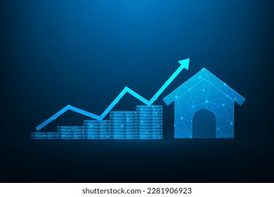 inversión de renta empresarial y crecimiento de pila de monedas con tecnología doméstica. Finanzas y comercio de bienes raíces. Pago a plazos y alquiler de viviendas. reducir el dinero del gráfico. ilustración vectorial fantástica.