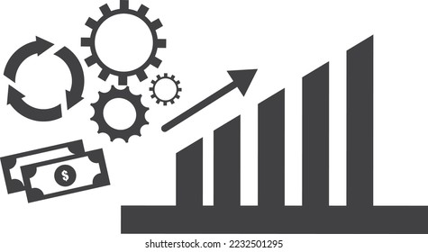 Icono de proceso de incremento de negocio, icono de proceso de beneficio de negocio vectorial
