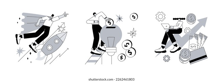 Business incubator abstract concept vector illustration set. Startup accelerator, venture investment fund, startup mentoring, business opportunity, angel investor, entrepreneur abstract metaphor.