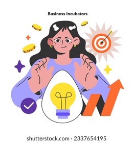 Business incubator. Businesspeople and investors supporting new businesses. Money and professional assistance for start up project. Flat vector illustration