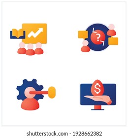 Business Incubator Flat Icons Set. Startup Company. Intellectual Property, Virtual Assistant, Teambuilding. Startup Agreement. Profitable Investment. 3d Vector Illustrations