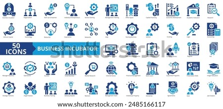 Business incubator icon collection set. Containing company, entrepreneur, service, management, training, economic, development icon. Simple flat vector illustration.