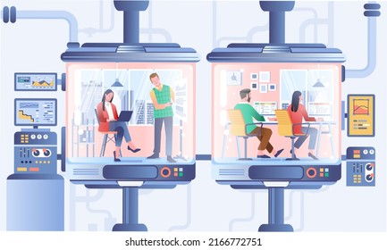 Business incubator, incubation people and investors supporting and training new businesses for start up project. flat illustration, monochrome color