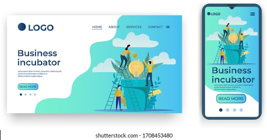 Business incubator.Template for the user interface of the website's home page.Landing page template.The adaptive design of the smartphone.vector illustration.