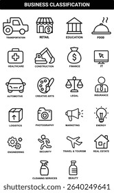 Business Industry Icons Set - Classification of Business Types Vector