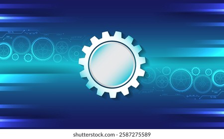 Business and industry internet banner. The mechanism consisting of gears on a blue background for the presentation. Cogwheel for science experiment presentation. Mechanical engineering concept. 