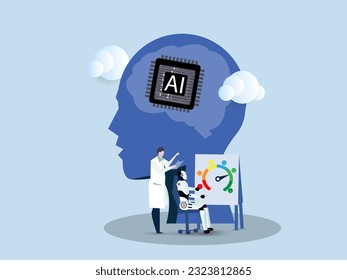 Business industry robot factory concept Robotic system control put AI processing chip into human brain with AI, Artificial Intelligence,robot and automation innovation concept. vector illustration.
