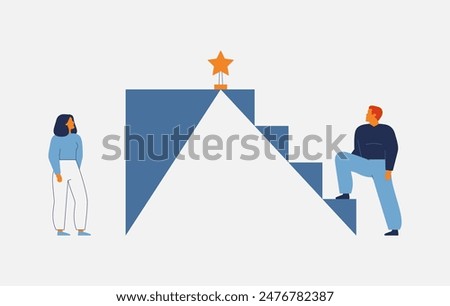 Business inequality, gender gap between men and women with male at advantage. Occupational and personal discrimination. Different career opportunities and obstacles for females.Vector illustration