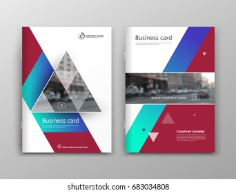 Business info card. Techno brochure cover design. Hi tech banner frame. Title sheet model set. Modern vector front page art. Urban city street road texture. Green, red figure icon. Ad flyer text font