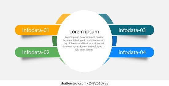 Business Info Data Design Vorlage mit 4 Schritten, Optionen. Kann für Workflow-Diagramm, Info-Diagramm, Webdesign verwendet werden. Vektorillustration.	