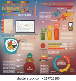 Business info graphic and big elements on blur background,clean vector