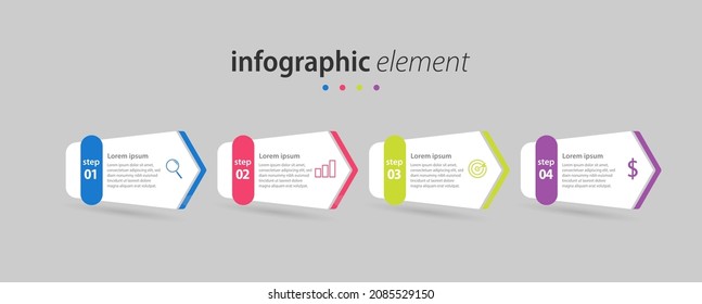 Business info graphic element with 4 options, steps, number template design Premium Vector