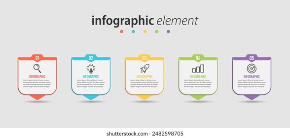 Business info graphic element with 4 options, steps, number template design Premium Vector