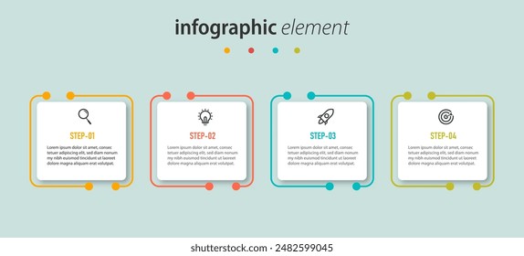 Business info graphic element with 4 options, steps, number template design Premium Vector