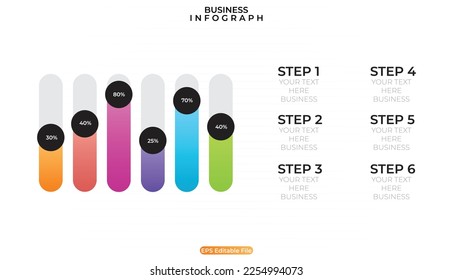Business info graphic. Infographic business template. Timeline diagram with 6 steps and circle icon. Presentation in vector format.