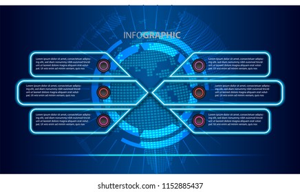 Business info graphic template 4 steps, can be used for workflow layout, diagram, number options, timeline Vector design element illustration /neon light modern futuristic concept