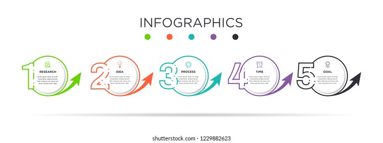 Business Info graphic template. Circle design with label 5 steps or 5 options.