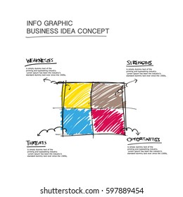 business info graphic vector, square shape drawing