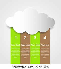 Business info graphics cloud tabs template. Can used for web design, banners, brochures, presentation. Green and brown colors. Vector illustration.