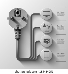 Business Info graphics, Electrical plug, Flat style, Square with information sectors under, Vector illustration
