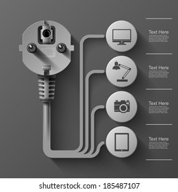 Business Info graphics, Electrical plug, Flat style, Square with information sectors under, Vector illustration