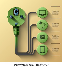 Business Info graphics, Electrical plug, Flat style, Square with information sectors under, Vector illustration