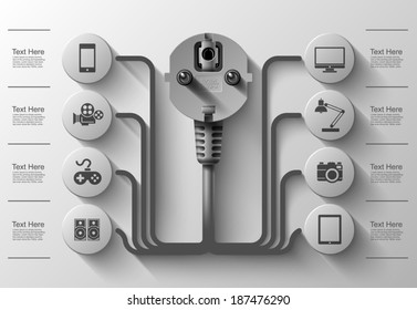 Business Info graphics, Electrical plug, Flat style, Square with information sectors under, Vector illustration