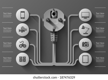 Business Info graphics, Electrical plug, Flat style, Square with information sectors under, Vector illustration