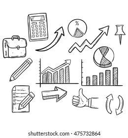 business info graphics with the other business icons using doodle art