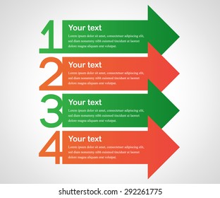 Business info graphics tabs template. Can used for web design, banners, brochures, presentation. Green and red colors. Vector illustration.
