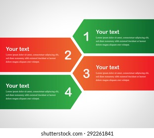 Business info graphics tabs template. Can used for web design, banners, brochures, presentation. Green and red colors. Vector illustration.