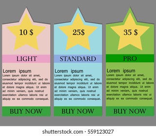 Business info graphics tabs template for presentation, sites, web design, banner, brochure, tariff cards. Vector illustration