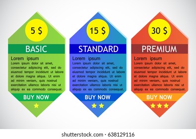 Business info graphics tabs template for presentation, web design, banner, brochure, tariff cards. Vector illustration
