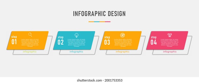Business info graphics template with option number work flow four steps