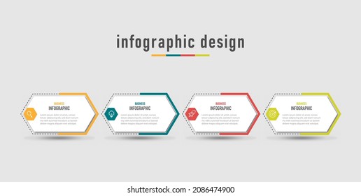 Business info graphics template with option number work flow four steps