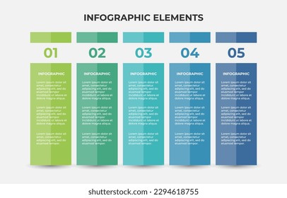 Plantilla de gráficos de información empresarial para presentación, educación, diseño web, banners, folletos, cinco pestañas. Ilustración vectorial.