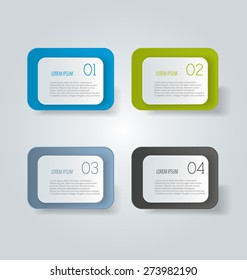Business info graphics template for presentation, education, web design, banners, brochures, flyers. Blue, green, grey and black tabs. Vector illustration.