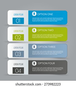 Business info graphics template for presentation, education, web design, banners, brochures, flyers. Blue, green, grey and black tabs. Vector illustration.