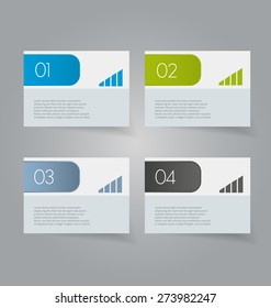 Business info graphics template for presentation, education, web design, banners, brochures, flyers. Blue, green, grey and black tabs. Vector illustration.