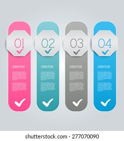 Business info graphics template for presentation, education, web design, banners, brochures, flyers. Blue, green, grey and black tabs. Vector illustration.