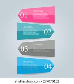 Business info graphics template for presentation, education, web design, banners, brochures, flyers. Blue, green, grey and black tabs. Vector illustration.