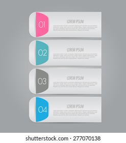 Business info graphics template for presentation, education, web design, banners, brochures, flyers. Blue, green, grey and black tabs. Vector illustration.